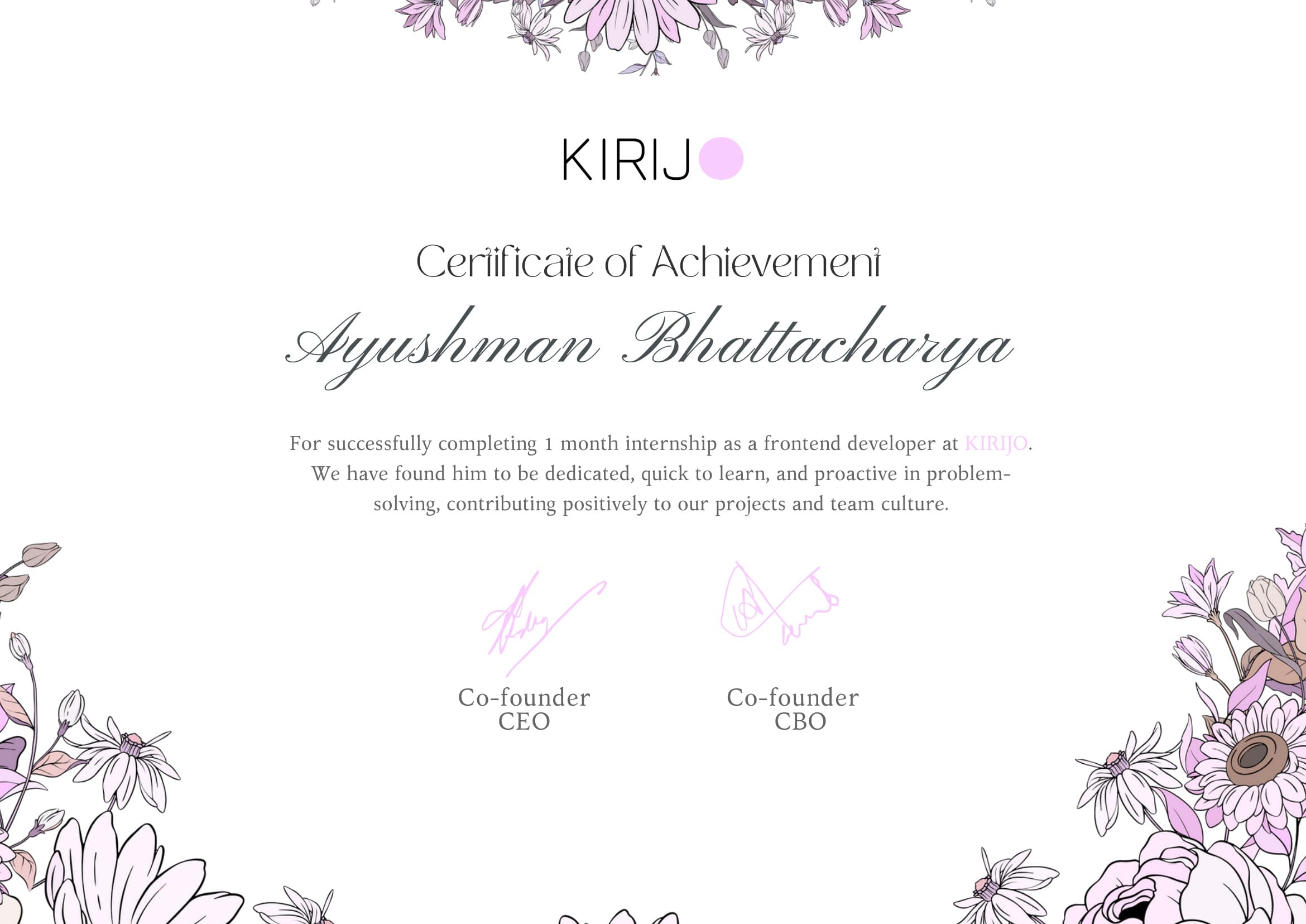 Frontend Engineering Internship Certificate